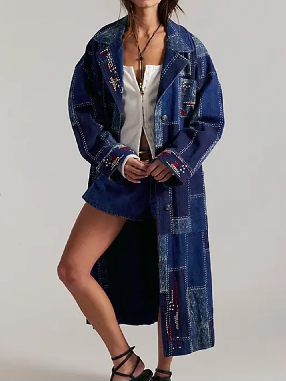 NWT FREE PEOPLE We The Free Open Studio Denim Blue Duster Size XS/S - Picture 2 of 11